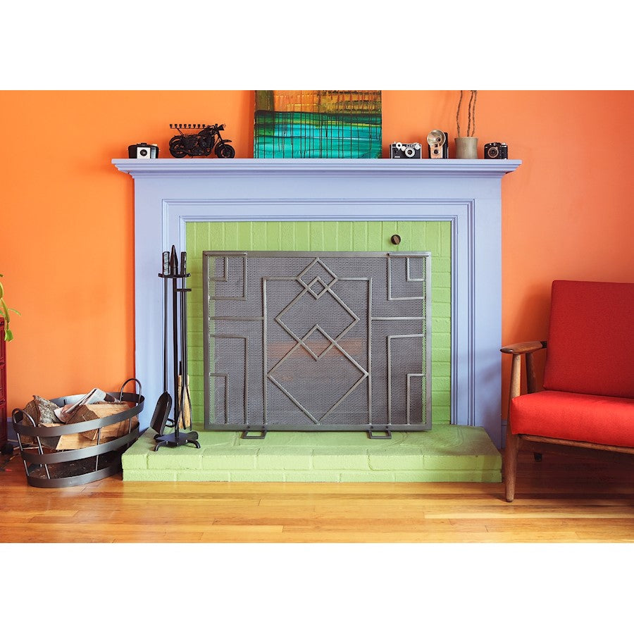 ACHLA Minuteman International Wright Design Fireplace Screen 38in | Arts & Crafts Graphite Wrought Iron | Living Room & Hearth Safety | Model SSW-17
