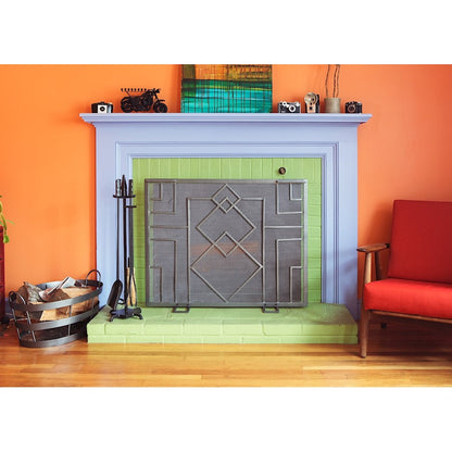 ACHLA Minuteman International Wright Design Fireplace Screen 38in | Arts & Crafts Graphite Wrought Iron | Living Room & Hearth Safety | Model SSW-17