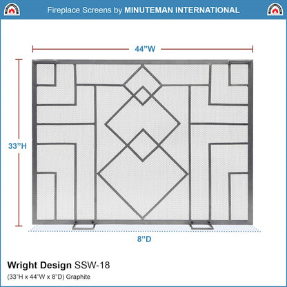 ACHLA Minuteman International 44in Wright Design Fireplace Screen | Arts & Crafts Graphite Wrought Iron | Living Room & Hearth | Model SSW-18