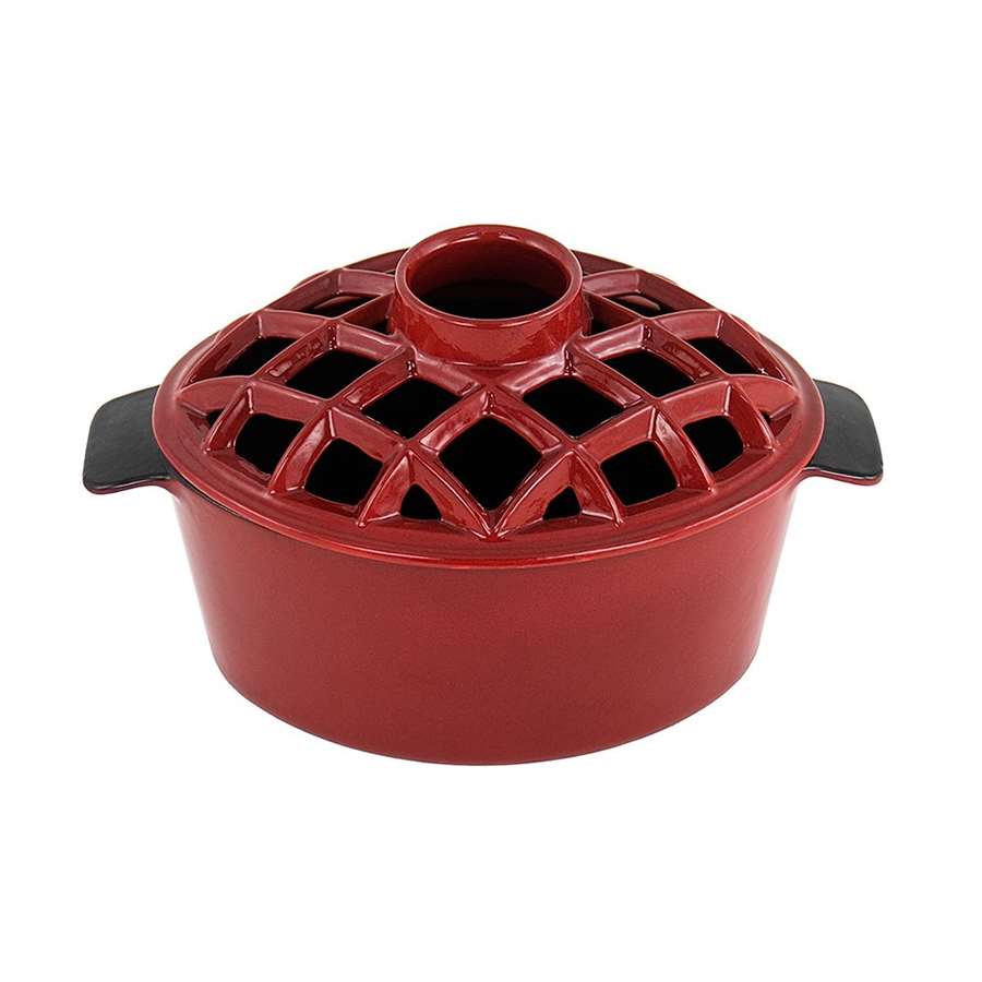 Minuteman International 2.2 Qt Enamel Steamer | Red Cast Iron with Lattice Top | Stovetop & Fireplace Decor | 6.75 x 6.5 x 11 in | Model T-50-R
