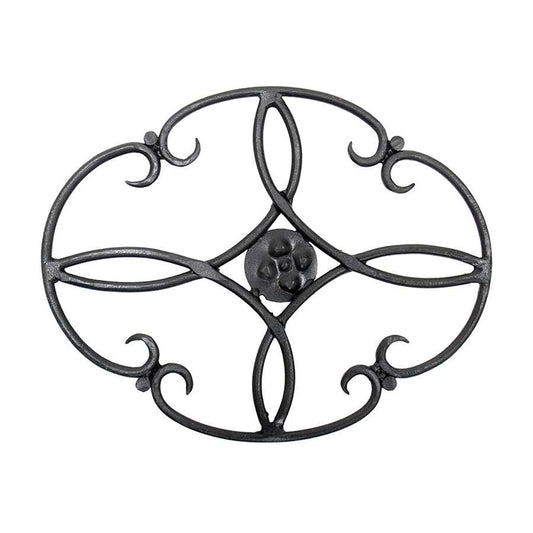 Minuteman International Clover Wrought Iron Trivet | Black Powder Coat Metal | Kitchen Stove & Countertop Protector | 7 x 10 x 1 in | Model TWI-01