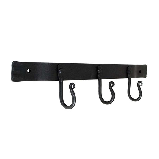 Minuteman International WH-03 Three-Hook Wall Bracket | Black Wrought Iron | Fireplace Tool & General Storage | 14 x 2 x 3 in | Model WH-03