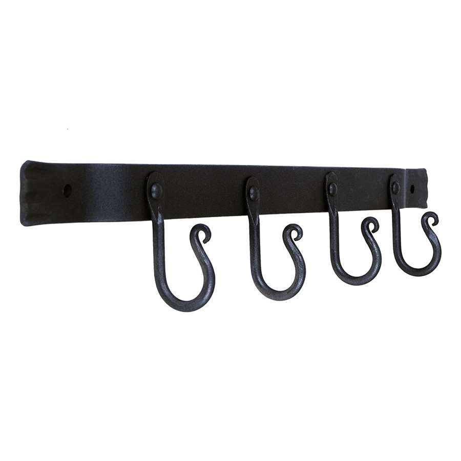 Minuteman International WH-04 Four-Hook Wall Bracket | Wrought Iron Black Powder Coated | Entryway & Hallway Coat Rack | 18 x 2 x 3 in | Model WH-04