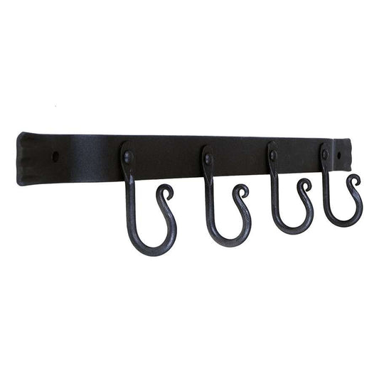 Minuteman International WH-04 Four-Hook Wall Bracket | Wrought Iron Black Powder Coated | Entryway & Hallway Coat Rack | 18 x 2 x 3 in | Model WH-04
