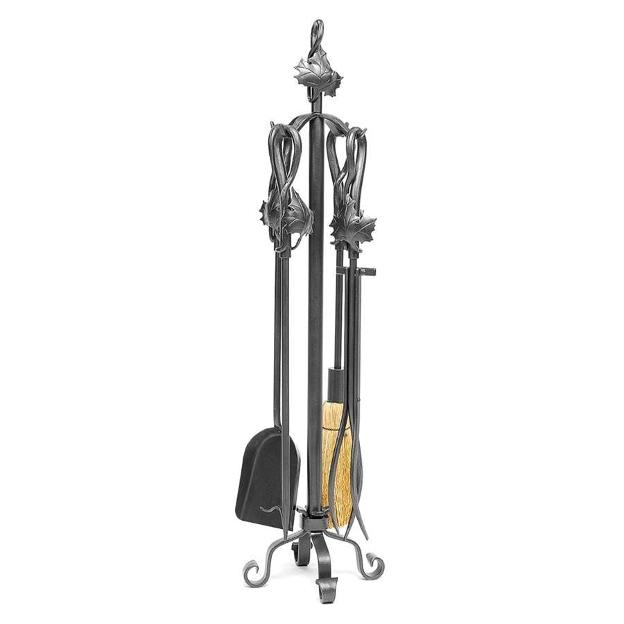 Minuteman International Maple Leaf 5-Piece Fireplace Tool Set | Graphite Wrought Iron | Hearth & Living Room Fireplace Accessory | Model WR-06
