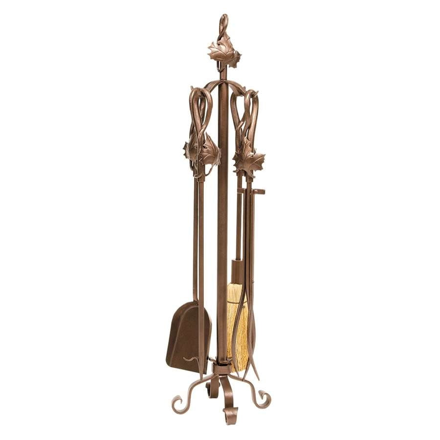 Minuteman International Maple Leaf Tool Set | Roman Bronze Wrought Iron | Fireplace Tool Stand with Poker, Shovel, Tongs & Broom | Model WR-06Z
