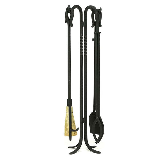 Minuteman International Shepherd's Hook I 5-Piece Fireplace Tool Set | Black Wrought Iron | Hearth & Living Room | 38.5 in H | Model WR-21-38