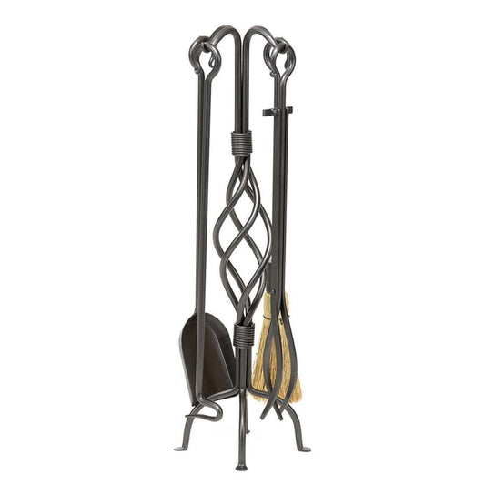 Minuteman International Helix Fireplace Tool Set | Graphite Wrought Iron | Hearth & Living Room Fireplace Accessory | 9.5 x 9.5 x 30 in | Model WR-30