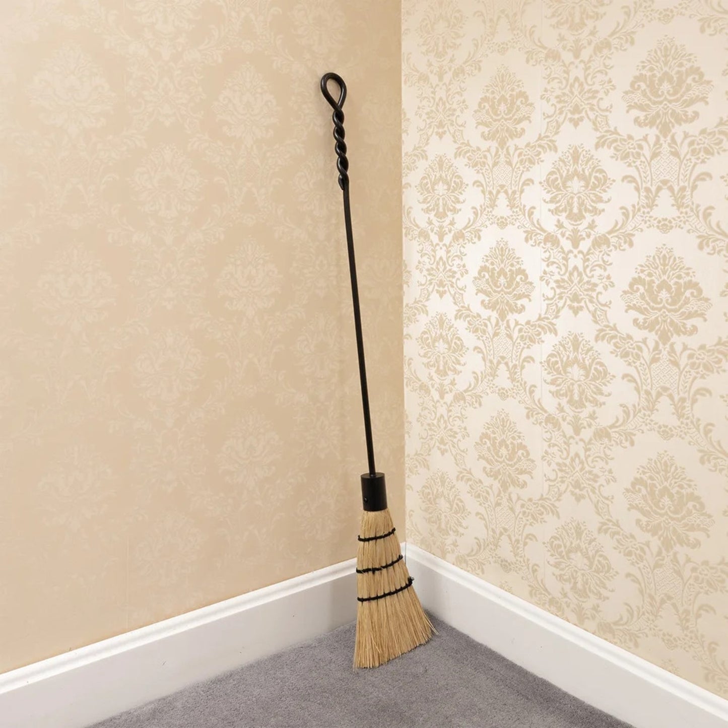 Minuteman International Extra Long Rope Design Brush 36in | Black Wrought Iron Fireplace Tool | Hearth & Fireplace Cleaning | Model WRL-02B