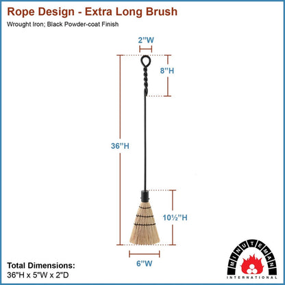 Minuteman International Extra Long Rope Design Brush 36in | Black Wrought Iron Fireplace Tool | Hearth & Fireplace Cleaning | Model WRL-02B