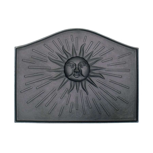 Minuteman International Sun Fireback 24in W x 18in H | Traditional Cast Iron Black | Wood & Gas Fireplace Heat Reflector & Protector | Model X670510