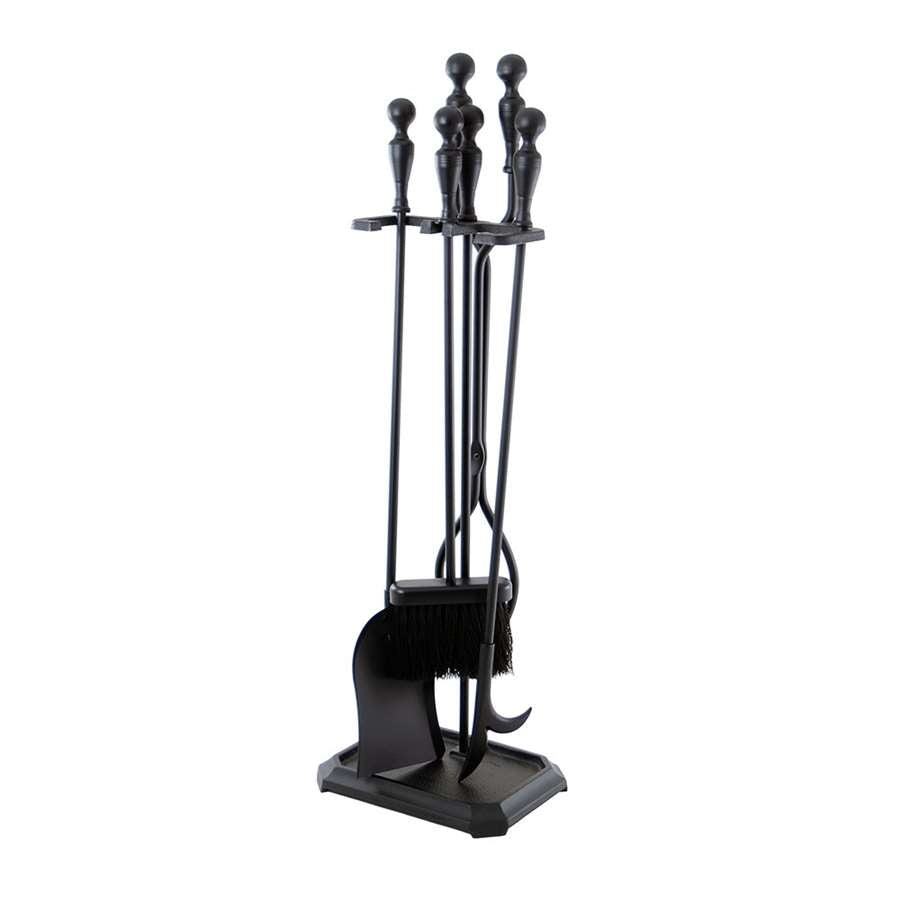 Minuteman International Black 4-Tool Fire Set | Iron Fireplace Tool Set with Tampico Brush | Living Room & Hearthside | 30in H, 6.75 x | Model X810242