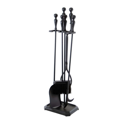 Minuteman International Black 4-Tool Fire Set | Iron Fireplace Tool Set with Tampico Brush | Living Room & Hearthside | 30in H, 6.75 x | Model X810242