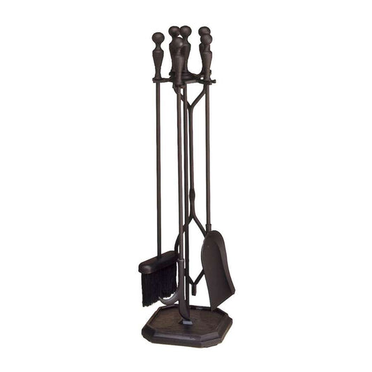 Minuteman International Black 4-Tool Fire Set | Traditional Iron Fireplace Tools | Living Room & Hearth Accessory | 8 x 8 x 29.5 in | Model X810342