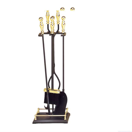 Minuteman International Brass Plated and Black 4-Tool Fireplace Tool Set | Iron with Brass Accents | Hearth & Living Room Fireplace | Model X820941