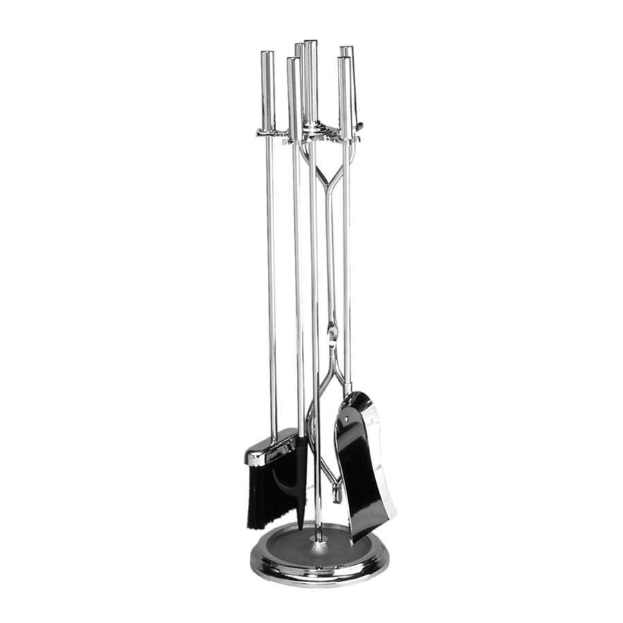 Minuteman International Chrome Plated 4-Tool Fireplace Tool Set | Iron Rack with Natural Tampico Brush | Hearth & Fireplace Accessory | Model X830845