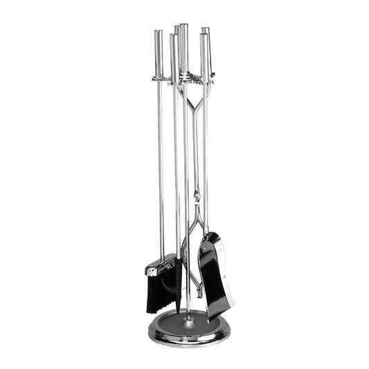 Minuteman International Chrome Plated 4-Tool Fireplace Tool Set | Iron Rack with Natural Tampico Brush | Hearth & Fireplace Accessory | Model X830845