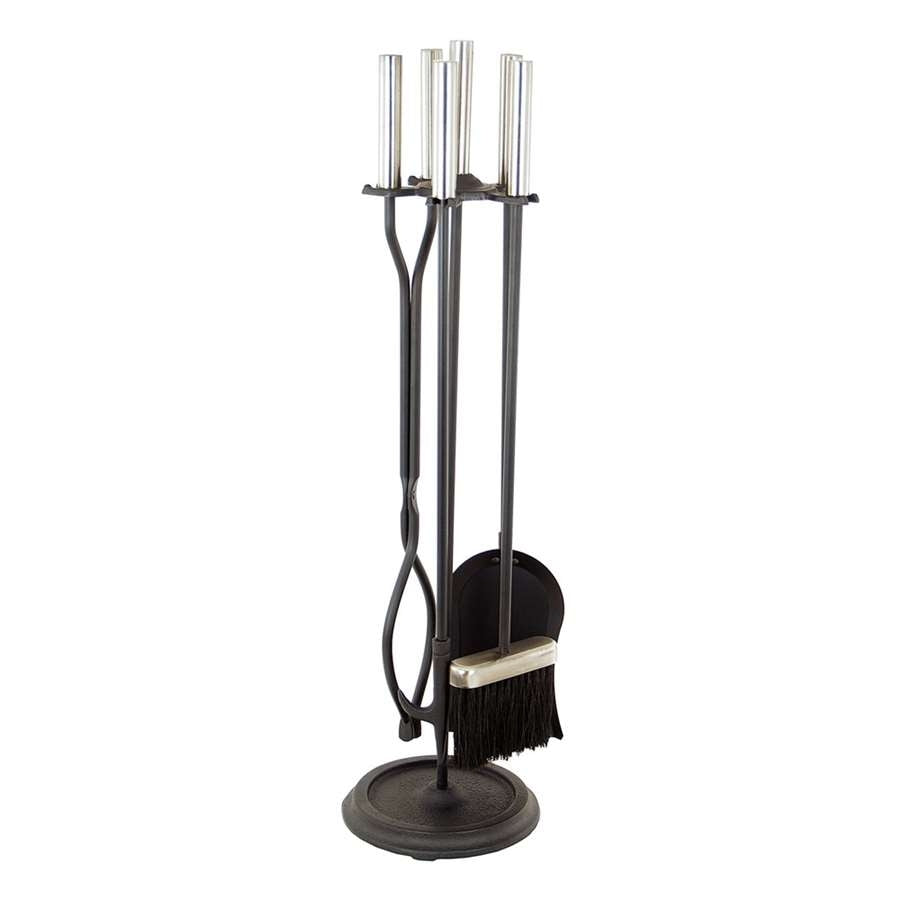 Minuteman International Pewter and Black 4-Tool Fire Set | Iron Hearth Tools | Living Room & Fireplace Accessory | 8 x 8 x 30 in | Model X830854