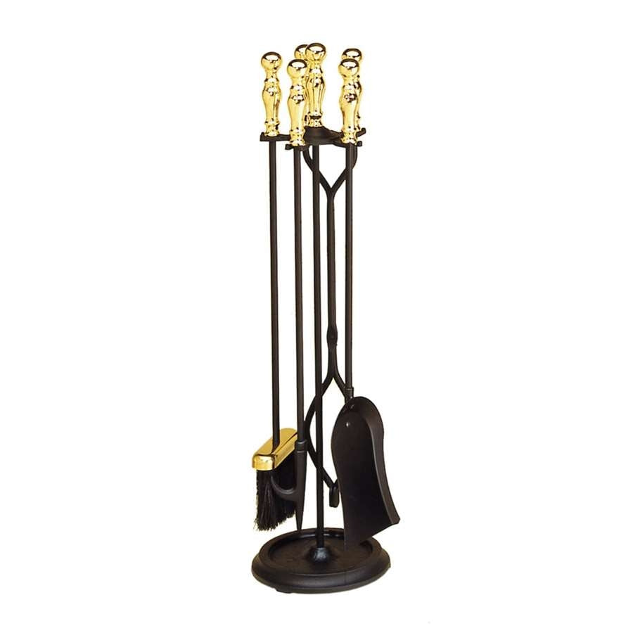 Minuteman International Brass Plated and Black 4-Tool Fireplace Tool Set | Iron with Brass Accents | Living Room & Hearthside | Model X830941