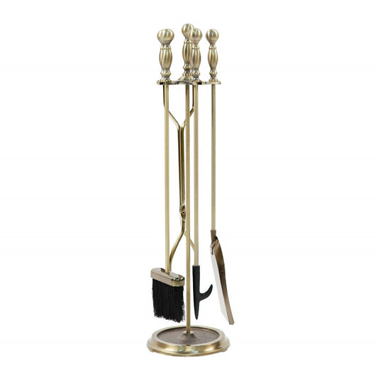 Minuteman International Antique Brass 4-Tool Fire Set | Traditional Iron Fireplace Tools | Hearth & Living Room | 8 x 8 x 30 in | Model X830946
