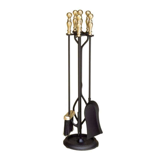 Minuteman International Fireplace Tool Set | Antique Brass and Black Iron | Living Room & Hearthside Accessory | 8 x 8 x 30 in | Model X830947