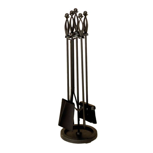 Minuteman International X850310 31in H 4-Tool Fireplace Tool Set | Black Wrought Iron | Hearth & Living Room Fireplace Accessory | Model X850310