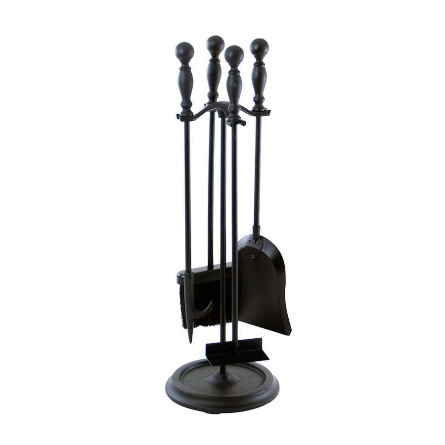 Minuteman International Black 4-Piece Fireplace Tool Set | Cast Iron with Brass and Steel Rods | Living Room Hearth & Fireplace | Model X870942