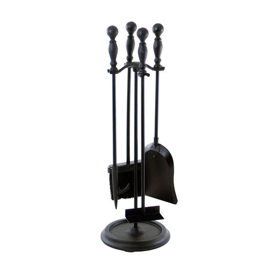 Minuteman International Black 4-Piece Fireplace Tool Set | Cast Iron with Brass and Steel Rods | Living Room Hearth & Fireplace | Model X870942
