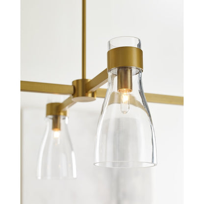 4 Light Linear Chandelier, Brass