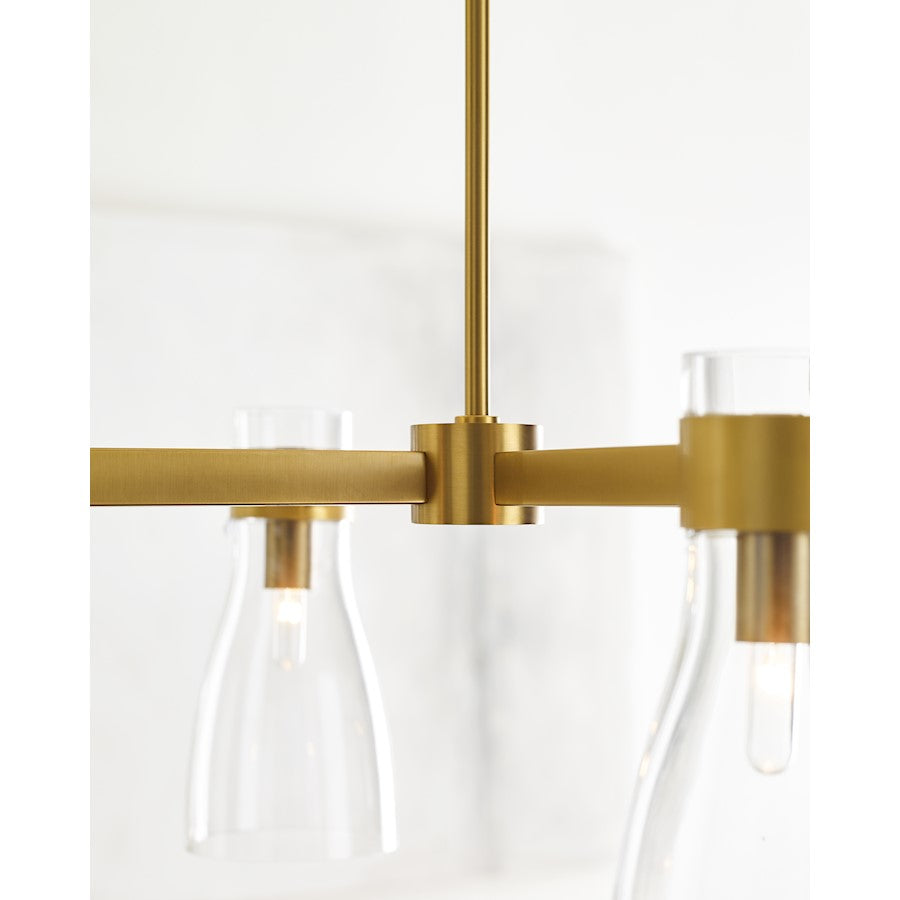4 Light Linear Chandelier, Brass