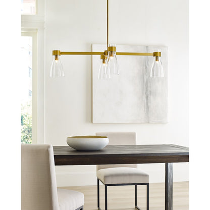 4 Light Linear Chandelier, Brass