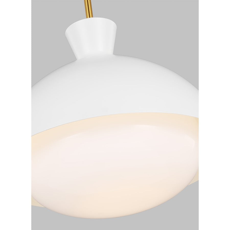 1 Light Large Pendant, White/Brass