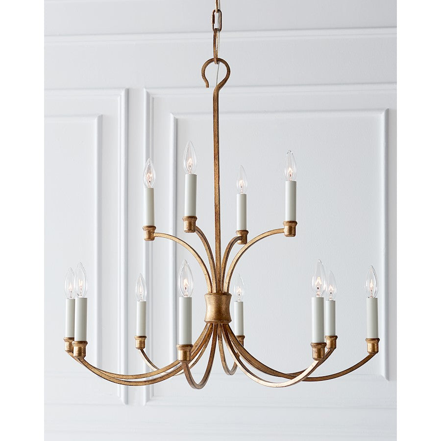 12 Light Medium Chandelier, Ant Gild