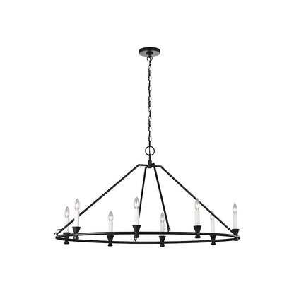8 Light Oval Chandelier, Aged Iron