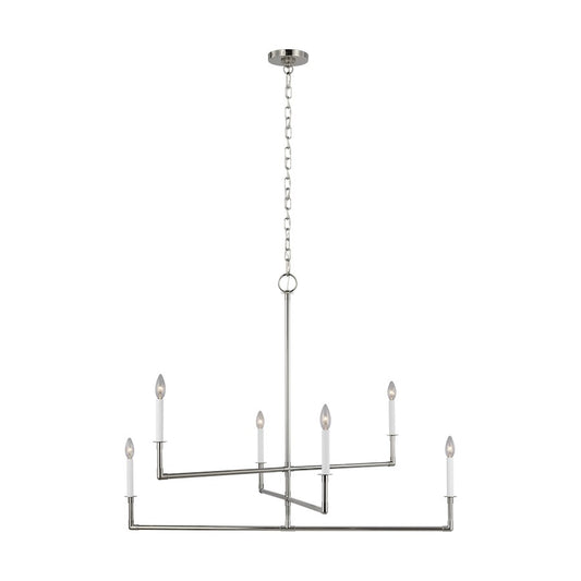 Visual Comfort Studio Bayview 6-Lt Large Chandelier, Pol Nickel - CC1356PN