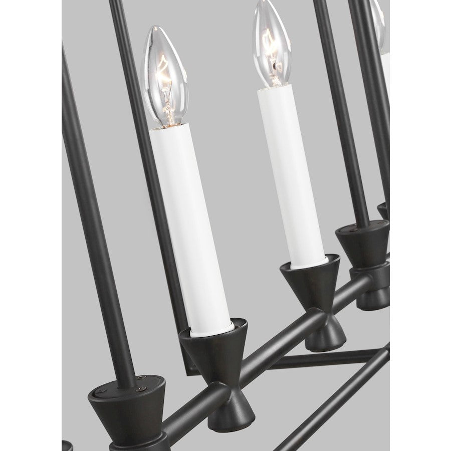 6 Light Linear Chandelier, Aged Iron