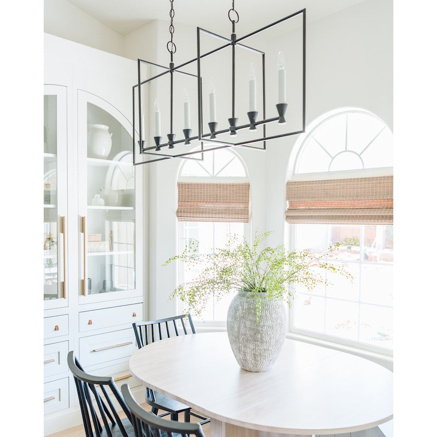 6 Light Linear Chandelier, Aged Iron