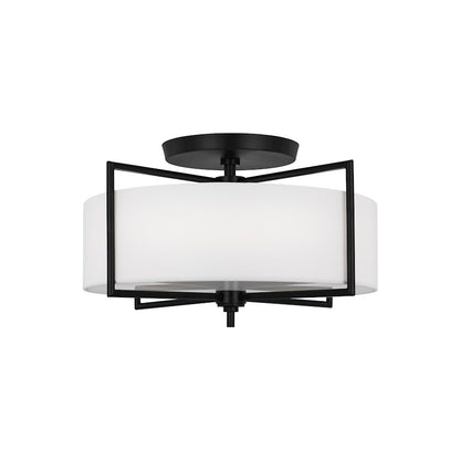 Visual Comfort Studio Perno 3 Light Semi-Flush Mount, Iron/Silk/Blast