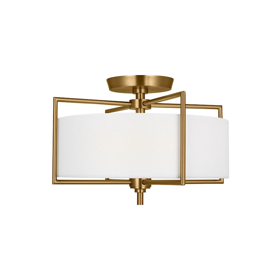 Visual Comfort Studio Perno 2 Light Semi-Flush, Brass/Silk/Blast