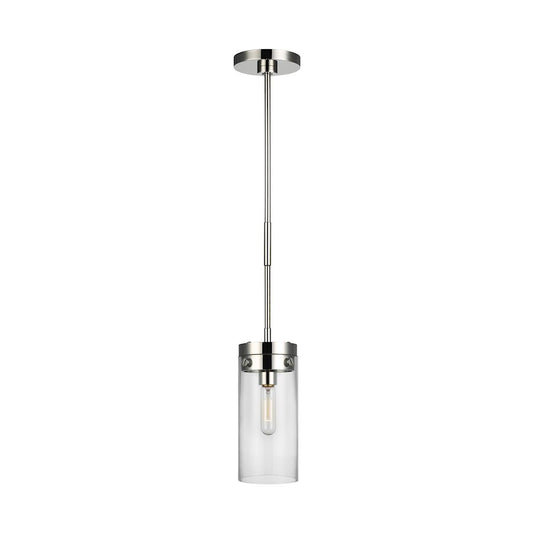 Visual Comfort Studio Garrett 1-Lt Med Cylinder Pendant, Nickel/Clear - CP1001PN