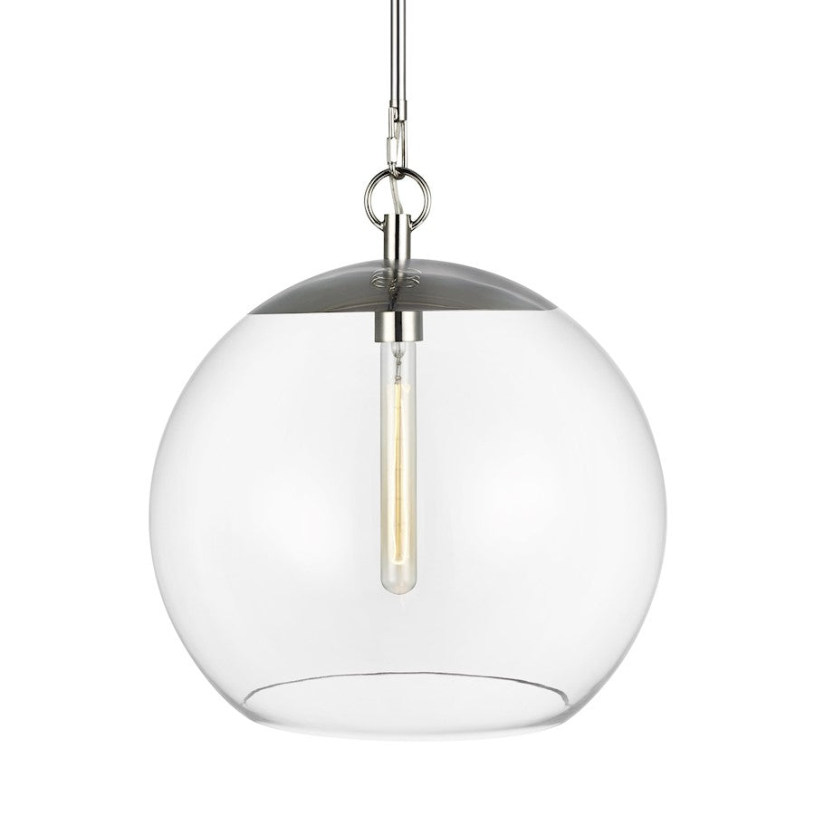 1 Light Round Pendant, Pol Nickel