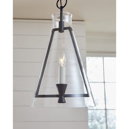 1 Light Med Pendant, Iron/Clear