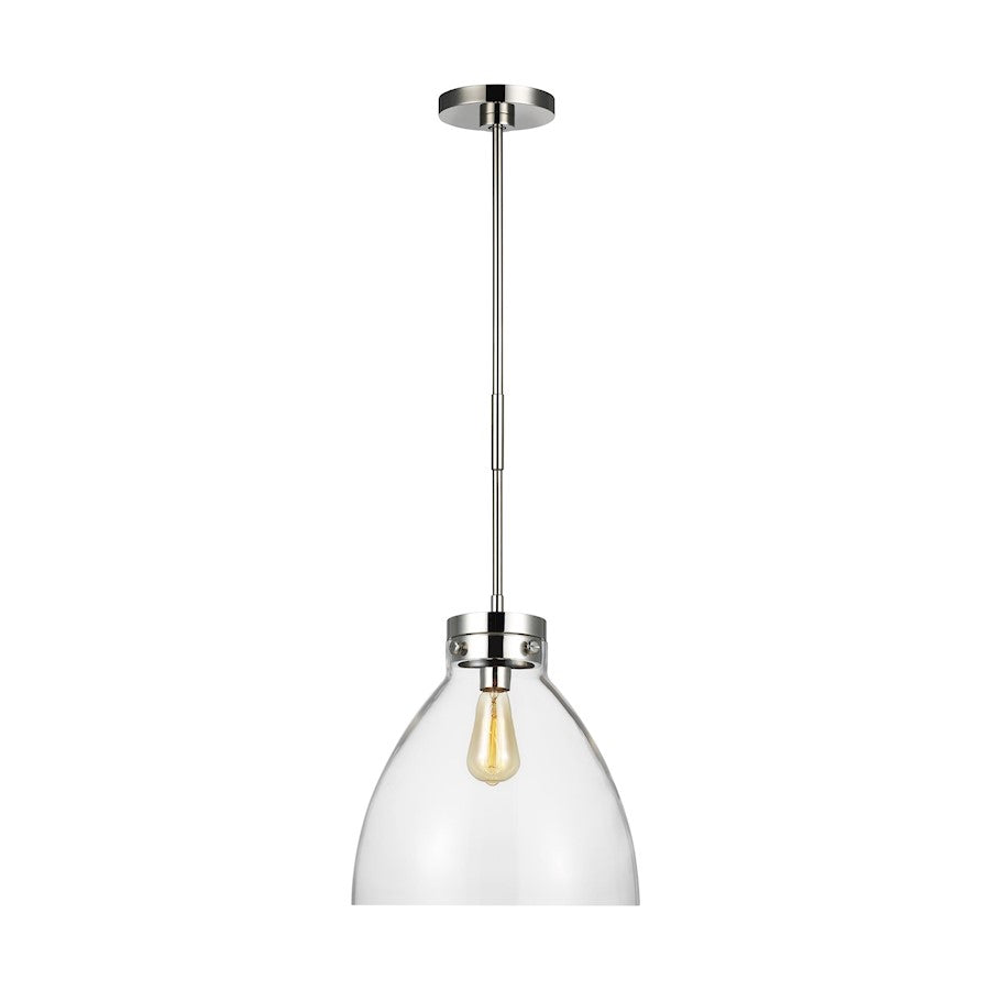 Visual Comfort Studio Garrett 1-Lt Wide Pendant, Pol Nickel/Clear - CP1121PN