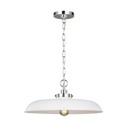 1 Light Med Wide Pendant, WH/Nickel