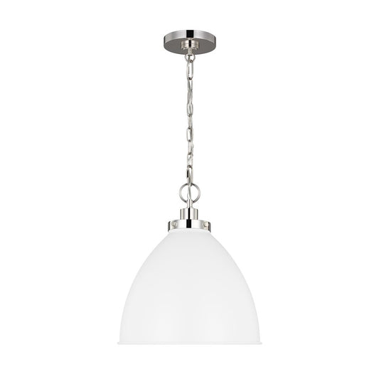 Visual Comfort Studio Wellfleet 1-Lt Med Dome Pendant, WH/Nickel - CP1291MWTPN
