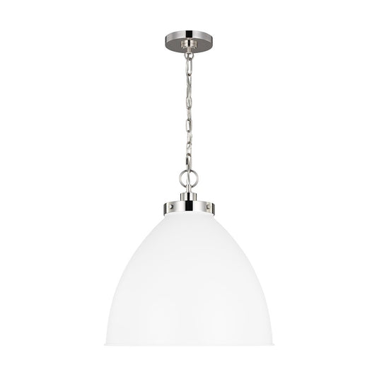 Visual Comfort Studio Wellfleet 1-Lt Large Dome Pendant, WH/Nickel - CP1301MWTPN