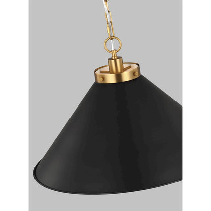 1 Light Wide Cone Pendant, BK/BS