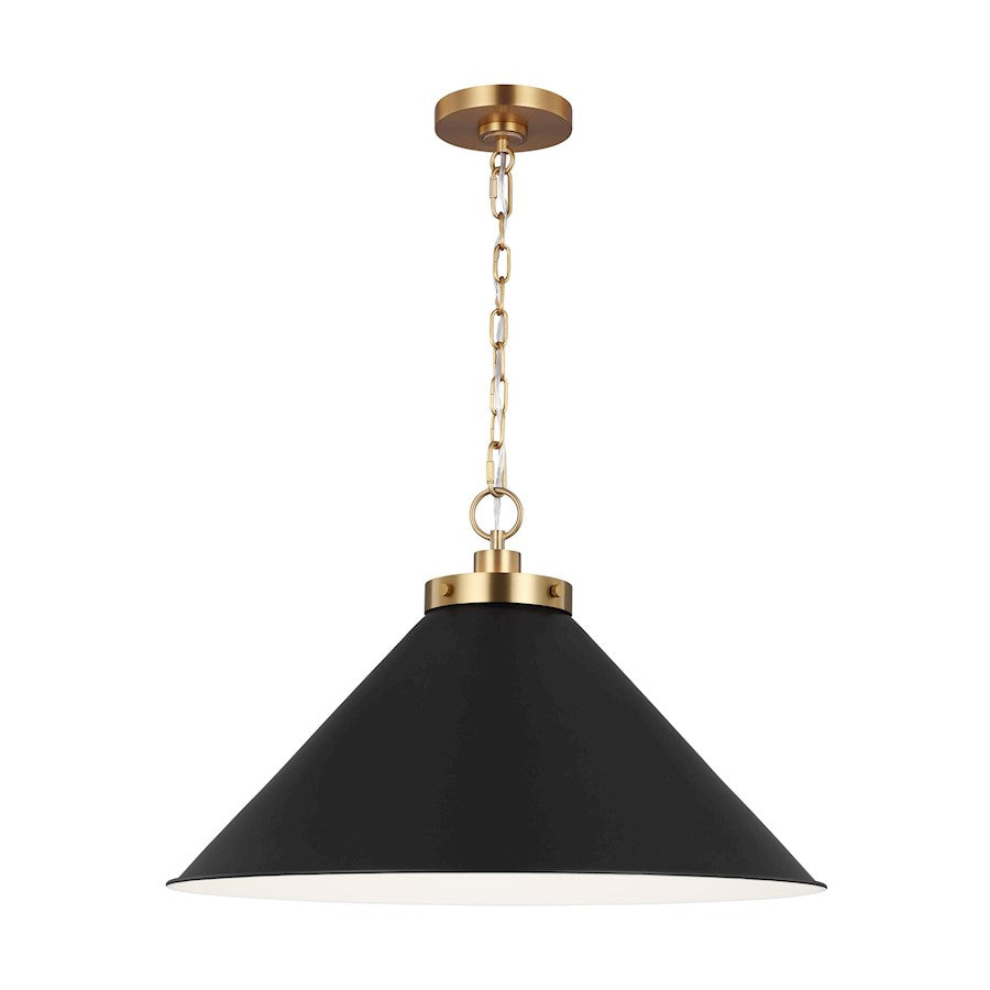 1 Light Wide Cone Pendant, BK/BS