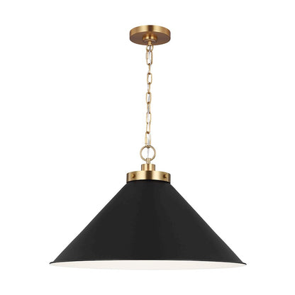 1 Light Wide Cone Pendant, BK/BS