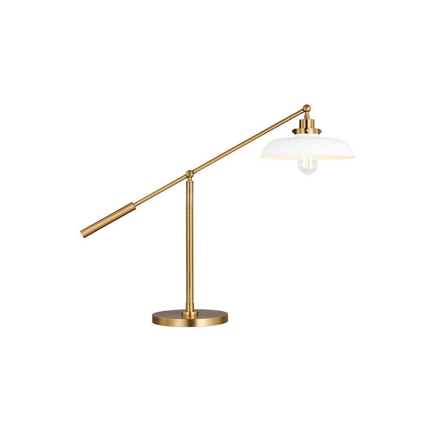 Visual Comfort Studio Wellfleet 1-Lt Wide Desk Lamp, White/Brass